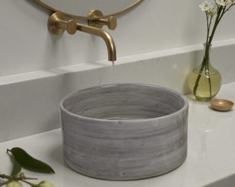 Lavandino moderno in ceramica grigia – Lavandino marocchino dipinto a mano, lavabo rotondo artigianale, lavandino da bagno in ceramica unico fatto a mano