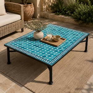 Customization Large Dining Rectangular Red Mosaic Table, Moorish 100% Handmade Outdoor & Indoor Mosaic Table, Solid Moroccan Table. image 4