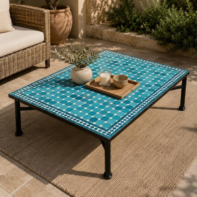 Customization Large Dining Rectangular Red Mosaic Table, Moorish 100% Handmade Outdoor & Indoor Mosaic Table, Solid Moroccan Table. image 4
