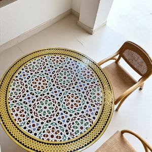 Handmade Moroccan Mosaic Table – Colorful Zellij Round Patio and Garden Table , Outdoor Coffee, Side Table Art - Luxury Table