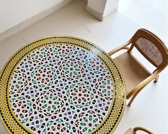 Handmade Moroccan Mosaic Table – Colorful Zellij Round Patio and Garden Table , Outdoor Coffee, Side Table Art - Luxury Table