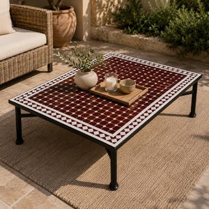 Customization Large Dining Rectangular Red Mosaic Table, Moorish 100% Handmade Outdoor & Indoor Mosaic Table, Solid Moroccan Table.