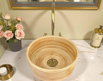 Handmade Natural Clay Ceramic Sink – Beige Bathroom Vessel Basin, Minimalist Vanity Bowl, Boho Spa Wash Basin, Artisanal Bathroom Decor