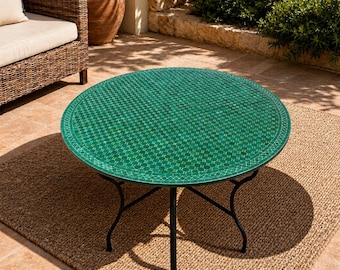 Handmade Moroccan Mosaic Table – Colorful Zellij Round Patio and Garden Table , Outdoor Coffee, Side Table Art