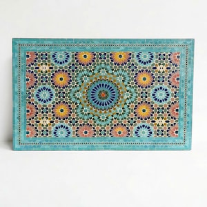 Mesa de mosaico marroquí hecha a mano – Mesa rectangular Zellij colorida para patio y jardín, mesa de café para exteriores, mesa auxiliar.