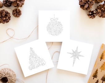 Black & White Tree, Bauble and Star Christmas Cards