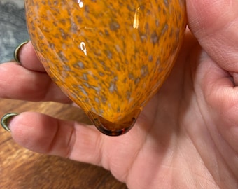 Murano Style Hand Blown Glass Acorn, Pumpkin Orange Paperweight