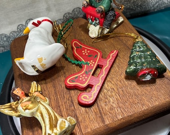 Vintage Christmas Ornaments, Collectible Mixed Set of 5