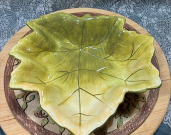 Clay Art Leaf Trinket Dish, Green Two-Tone Fall Decor