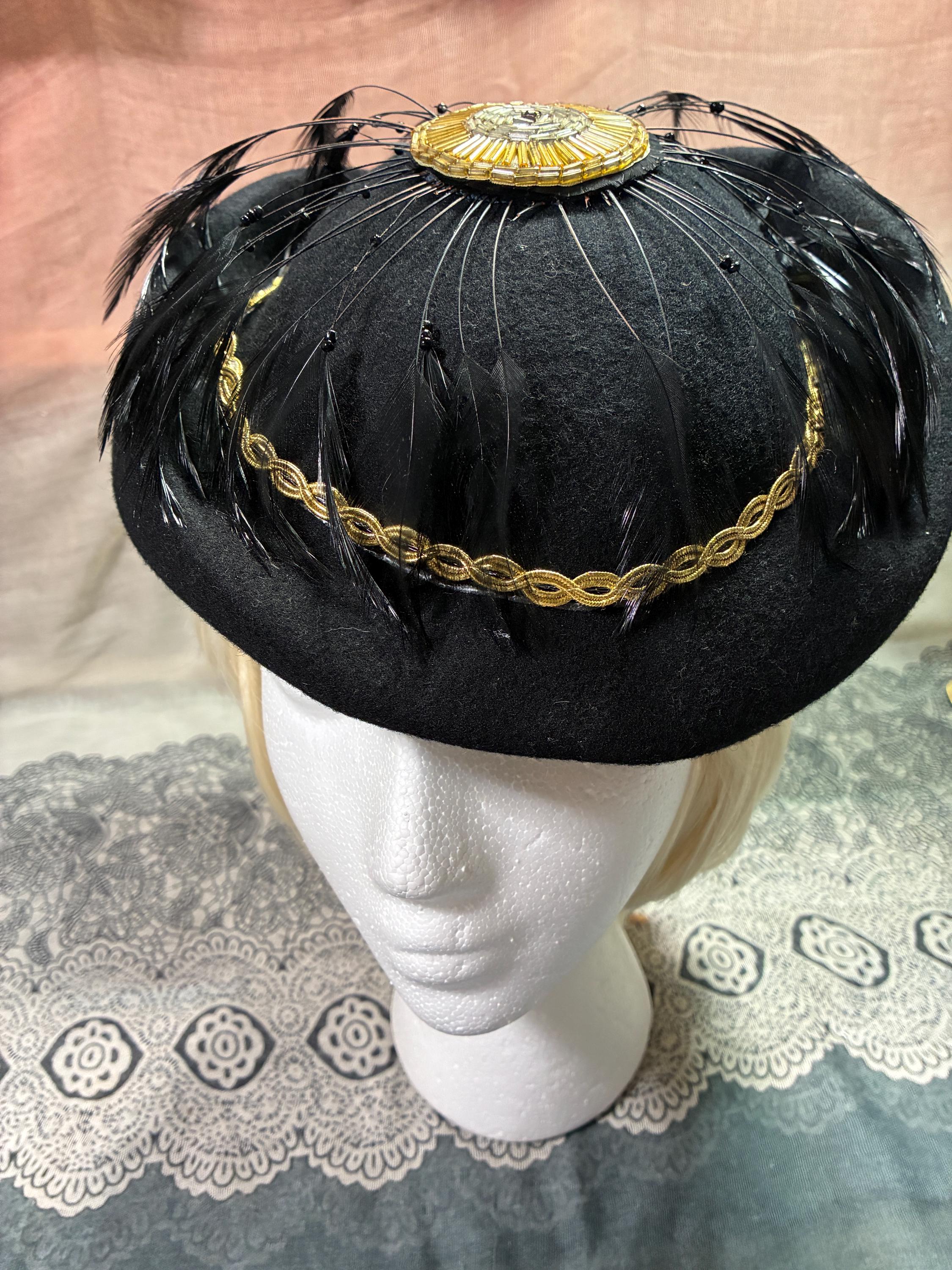 Vintage 1950s Women’s Black Wool Tilt Hat with Seed Bead Trim Elegant 1950s Tilt Hat - Etsy main image 4