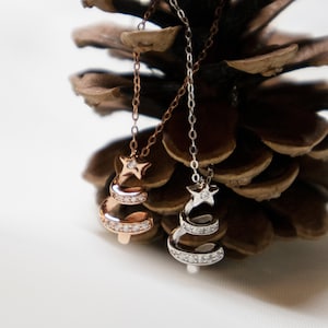 Sterling Silver Christmas Tree Necklace in two colors Silver and Rose Gold, 4A Zircon Christmas Tree Jewelry, Dainty Jewelry, Christmas Gift