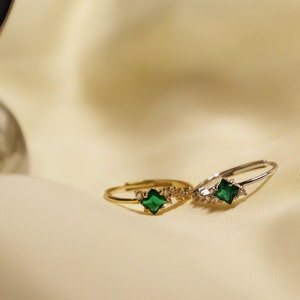 Sterling Silver Ring Adjustable Ring, CZ Green Stone Cubic Zirconia Stone Silver Ring Band, Women Ring