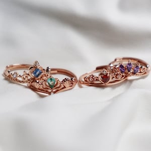 Sterling Silver AAAA Zircon Princess Crown Adjustable Rings come in 4 styles, Elegant Princess Crown Ring for girl