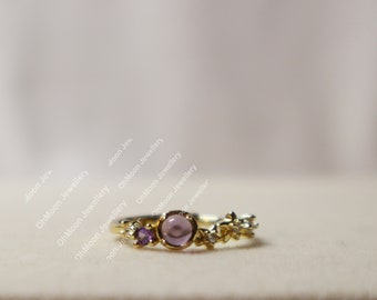 Sterling Silver Gold Color Princess Rings with purple glass, AAAA Zircon Adjustable Rings
