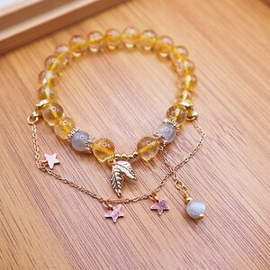 8mm Moonstone and Citrine Crystal Beaded Bracelets, One Bracelet Two Styles, Gemstone Bracelet, Happiness Bracelet, Spring Bracelet