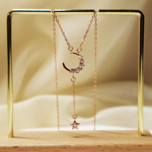 S925 Star Moon Necklace Choker/ Rose Gold Color Necklace/ Sterling Silver High Quality Necklace