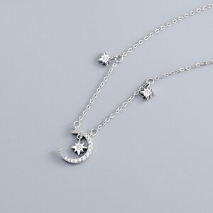 S925 Silver Moon Star Necklace/ Silver Moon Star Pendant Choker Necklace/ High Quality Silver Necklace/ Daily Necklace