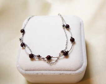 Sterling Silver Natural Red Garnet Bracelet, Red Gemstone Bracelet, Healing Meditation Grounding Calming Balance Bracelet, Women Bracelet