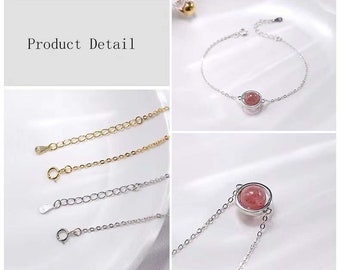 Cute Strawberry Quartz S925 Silver Bracelet/ Silver and Gold Color Bracelet/ Single Gemstone Bracelet/ Healing Crystals and Stones