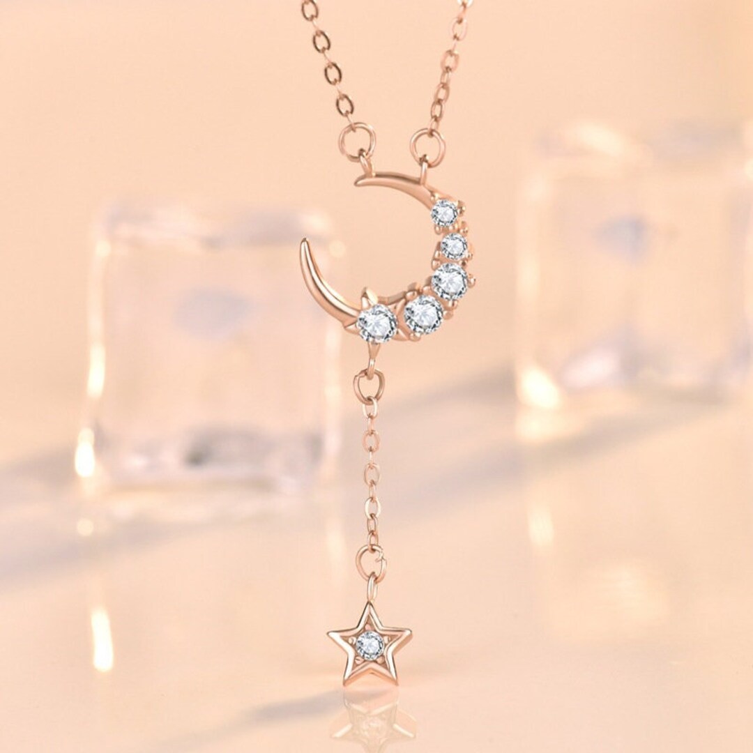 Layered Choker Necklace With Star & Moon Pendant – S925 Sterling Silver Adjustable Chain For Women