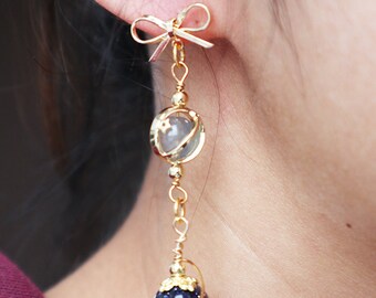 Galaxy Planet Sterling Silver Earrings With Blue Sandstone