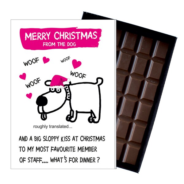 Funny Christmas Gift for Dog Lover Owner 85g Silly Boxed Chocolate Present Greeting Card From the Dog Xmas Secret Santa Stocking Filler