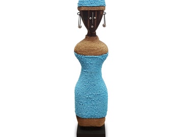 33-35cm-A Namji Doll - Light blue | Fertility Doll  | Carved Doll | Bohemian Doll | Tribal Doll | African Tribe Art