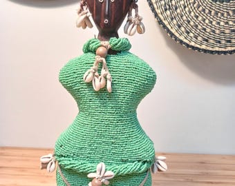 33-35cm-B Namji Doll - Green | Fertility Doll  | Carved Doll | Bohemian Doll | Tribal Doll | African Tribe Art