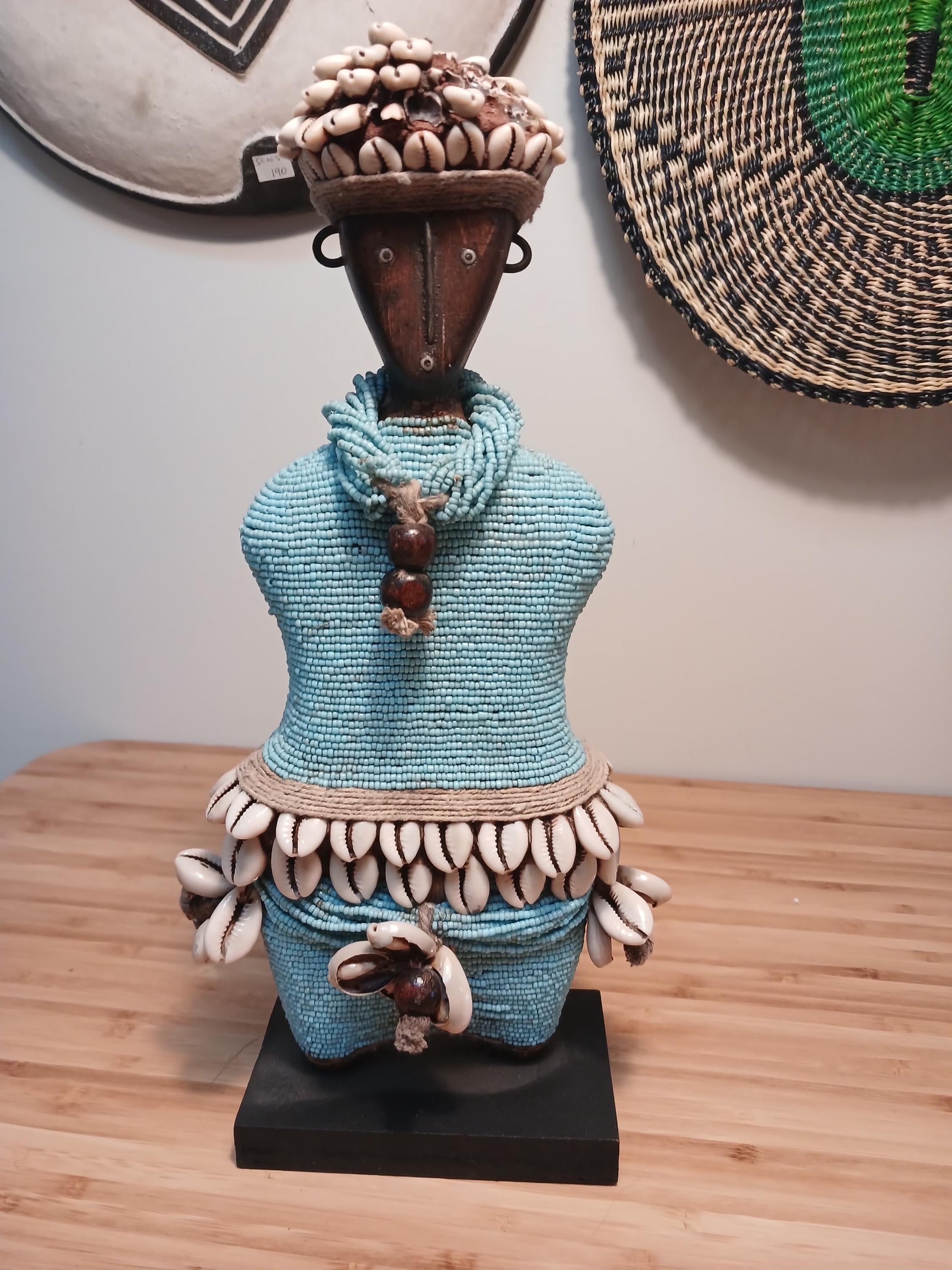 DAMAGED DISCOUNTED 33-35cm-B Namji Doll - Blue| Fertility Doll | Carved Doll | Bohemian Doll | Tribal Doll | African Tribe Art