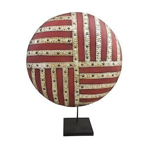 Large Red Shield with Aluminum detail |  Carved Wood Shield | Carved Shield | Tribal Shield | Wood Shield | African Tribe Art