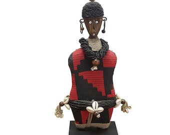 34cm Black and Red Fabric Namji doll | Fertility Doll  | Carved Doll | Bohemian Doll | Tribal Doll | African Tribe Art