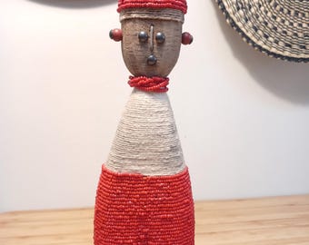 24-28cm-A Namji Doll - Red | Fertility Doll  | Carved Doll | Bohemian Doll | Tribal Doll | African Tribe Art