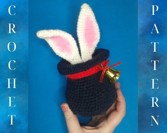 Rabbit in magic hat, Crochet pattern, Amigurumi toy, Mini tree ornament, Christmas clearance, Crochet bunny ears