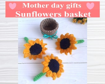 Mothers day Sunflowers basket, Cute crochet pattern, Crochet flower decor, Stand with Ukraine, Pray for Ukraine