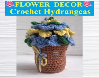 Crochet Hydrangeas, Cute crochet pattern, Potted flowers, Easter table decor, Mother's day bouquet