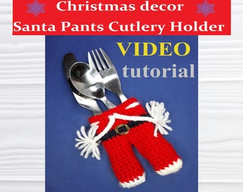Crochet Santa Pants Cutlery Holder, Video tutorial, step by step video