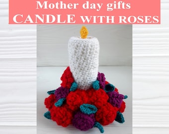 Rose candles, Cute crochet pattern, Mothers day candle, Cottagecore decore