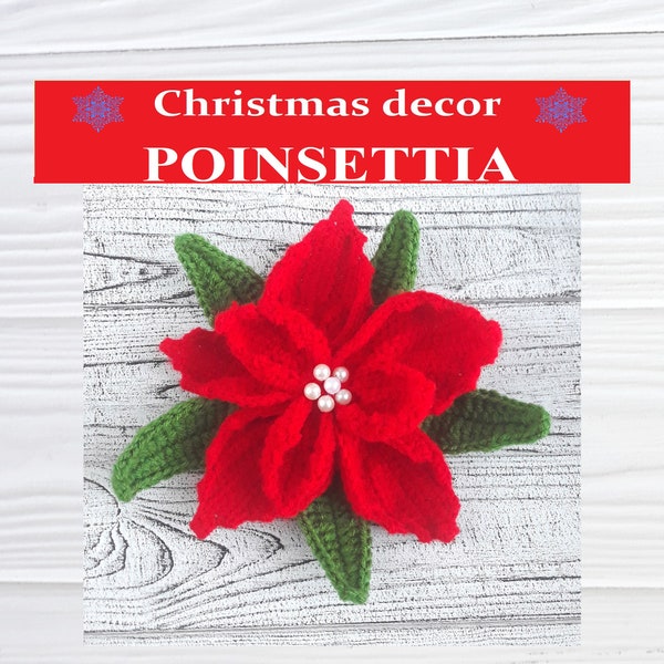 Red poinsettia plant, Cute crochet pattern, Christmas clearance, Flower wall hanging