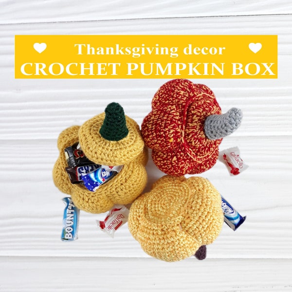 Decorative box pumpkins, Cute crochet pattern, Friendsgiving decor, Thanksgiving games