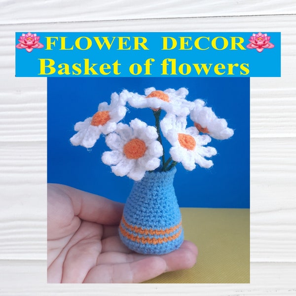 Daisy in vase, cute crochet pattern, Easter table decor, Mother day gift