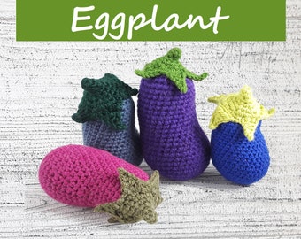 Miniature eggplant, Cute crochet pattern, Gaming decor, Montessori baby toys, Child development