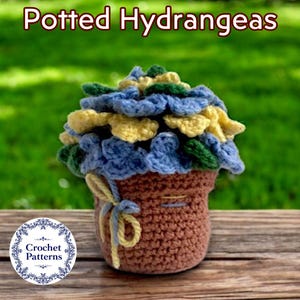 Crochet Hydrangeas, Cute crochet pattern, Potted flowers, Easter table decor, Mother&#39;s day bouquet