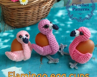Hueveras de Pascua tejidas a crochet con flamencos: Decoración de mesa (Patrón PDF)