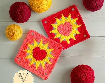 Patrón de crochet para San Valentín: Cuadrado de la abuela con corazón soleado (videotutorial)