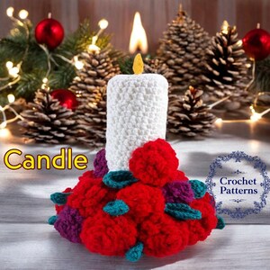 Pretty candles, Rose crochet pattern, Christmas clearance, New years eve decor, Cottagecore decore