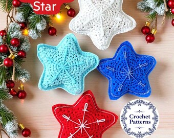 Patrón de adorno navideño de estrella de ganchillo: Decoración navideña DIY (archivo PDF)