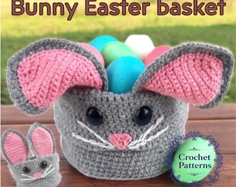 Patrón de crochet para cesta de Pascua con forma de conejito: Almacenamiento infantil, caja de dulces (patrón PDF)