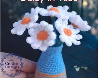 Ramo de margaritas a crochet en jarrón (Patrón PDF)
