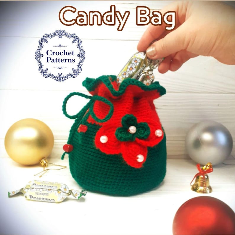 Häkelanleitung für einen Weihnachtssüßigkeitenbeutel: Geschenkbeutel mit Kordelzug (PDF-Anleitung) Bild 1