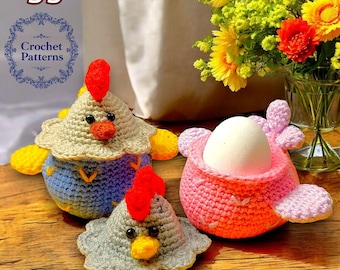 Patrón de gallina de ganchillo para sujetar huevos de Pascua: Decoración de mesa (Patrón PDF)